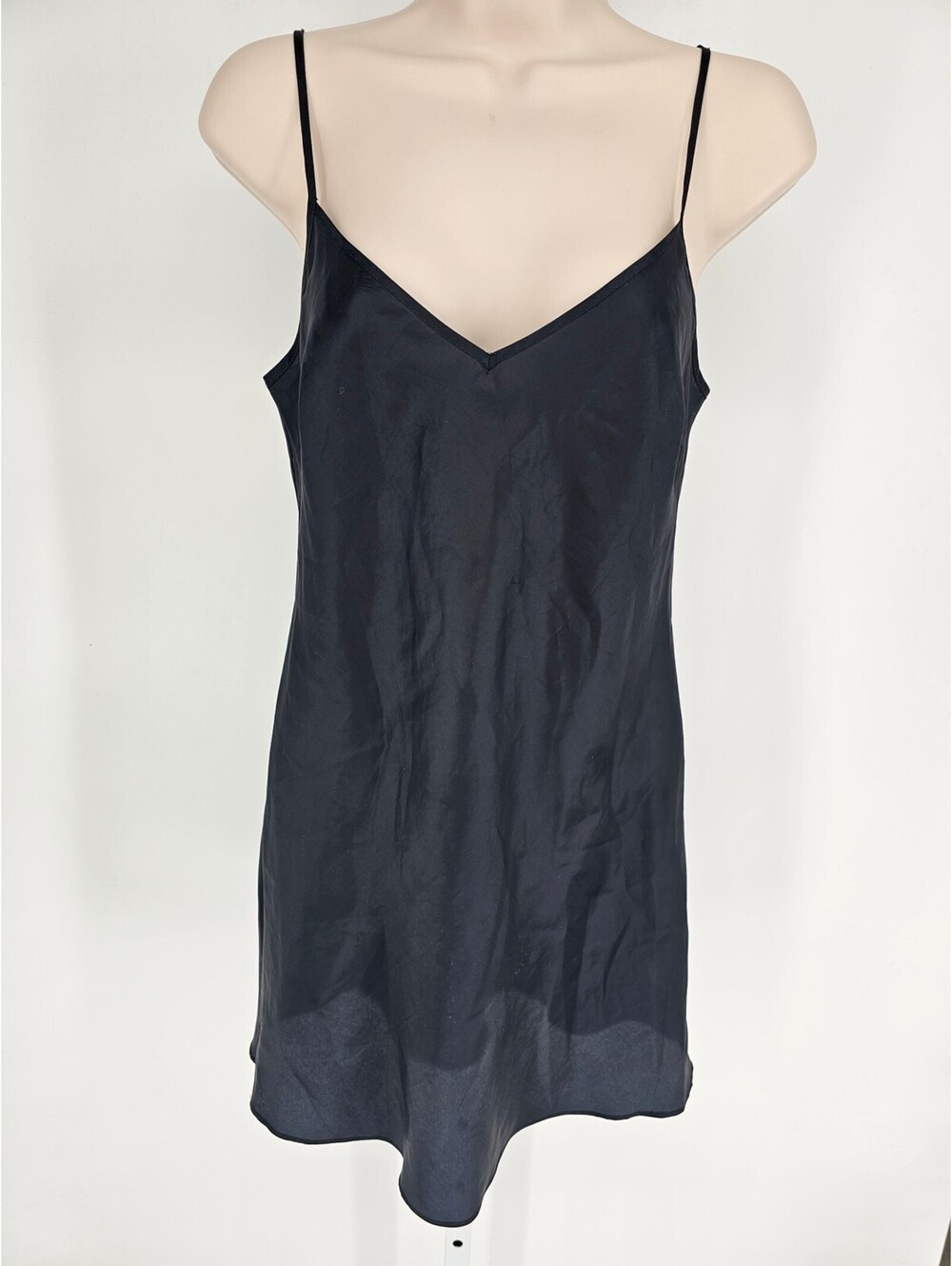 Vintage Y2K Womens Sz XS Knee Length Satin Nightgown Solid Black